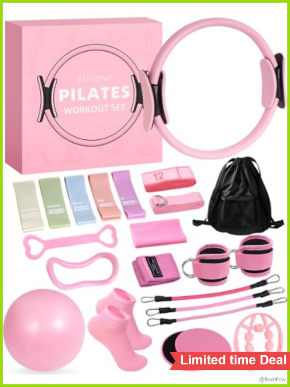 24-Piece Pilates Kit with Circle, Yoga Ball, Resistance Bands, Backpack